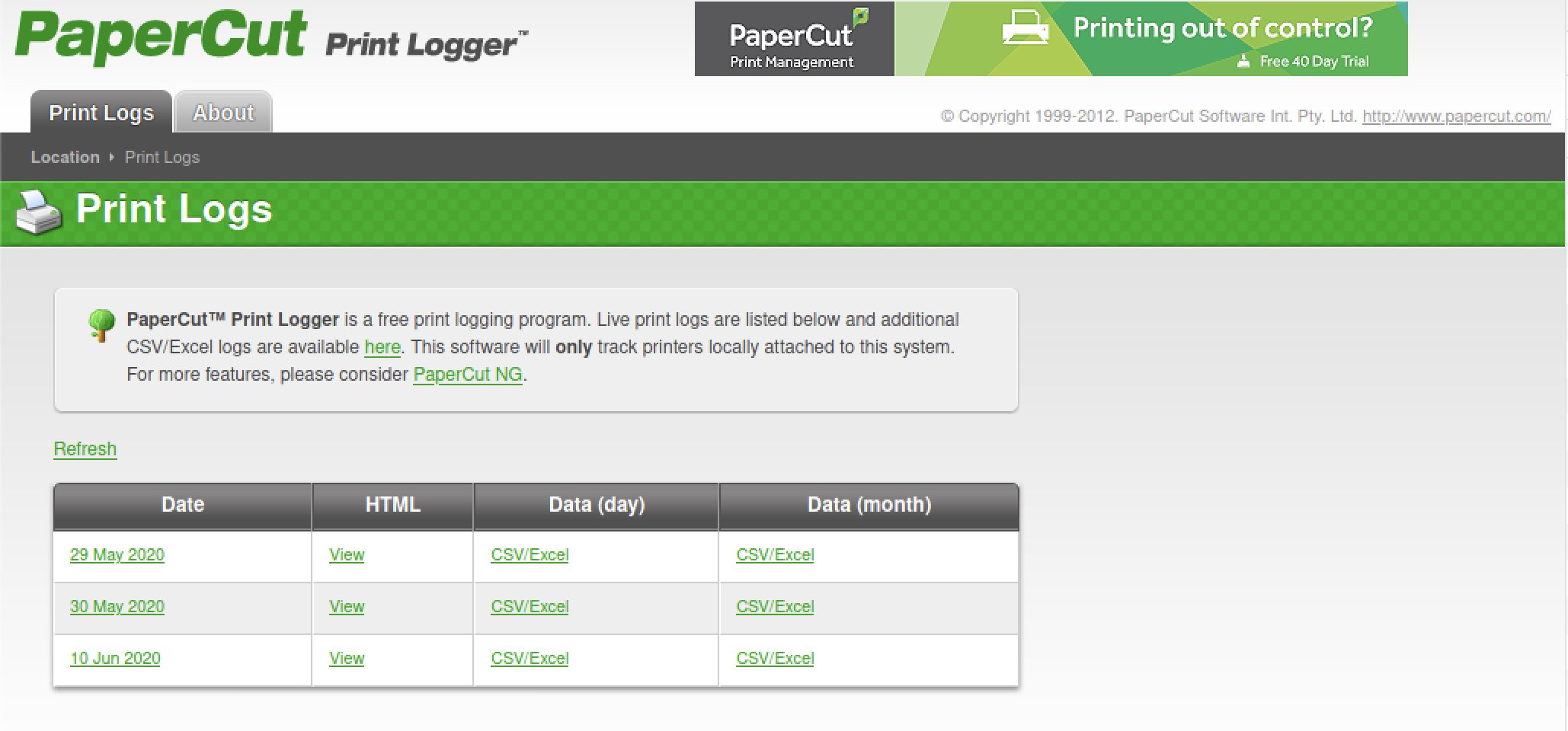Papercut Print Logger Spindel